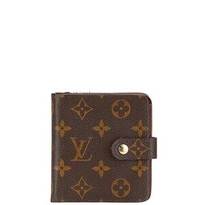 Louis Vuitton Monogram Compact Zip Bi fold Wallet Brown